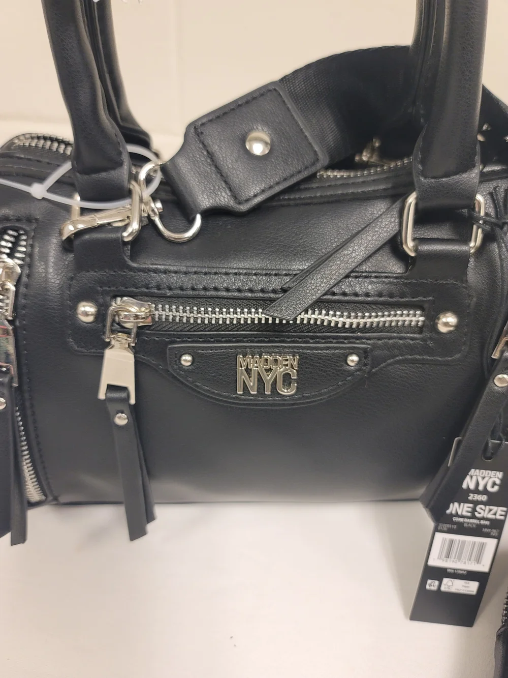 NYC Black Leather Satchel with Detachable Strap